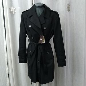 NEW NWT Cole Haan black belted trench coat Large